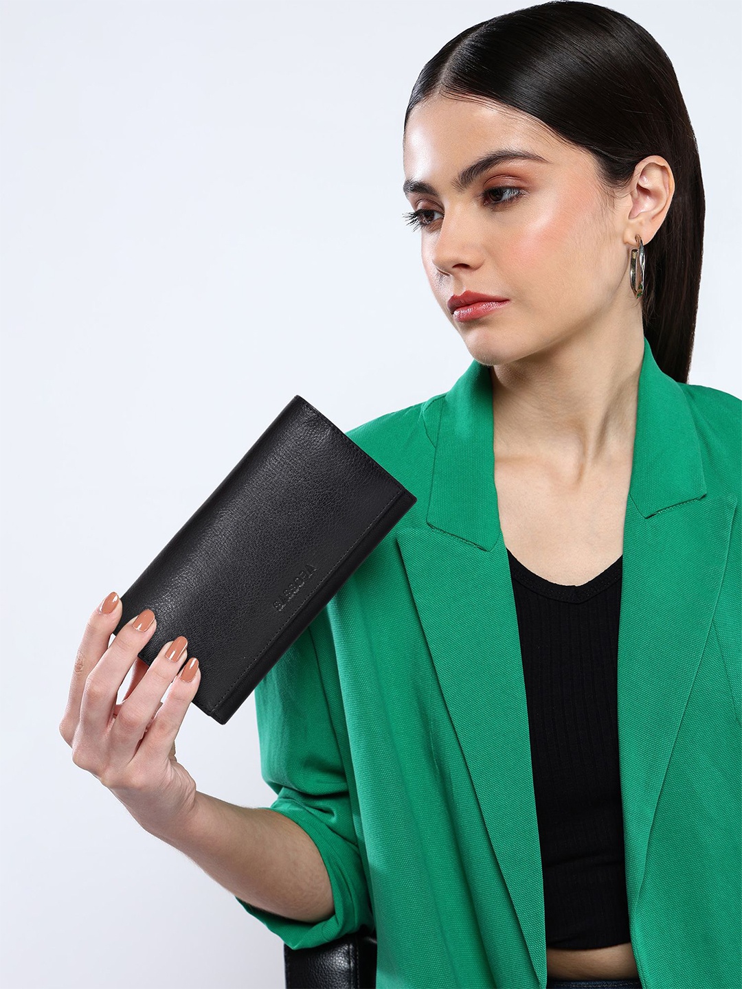 

Sassora Women Leather Two Fold Wallet, Black