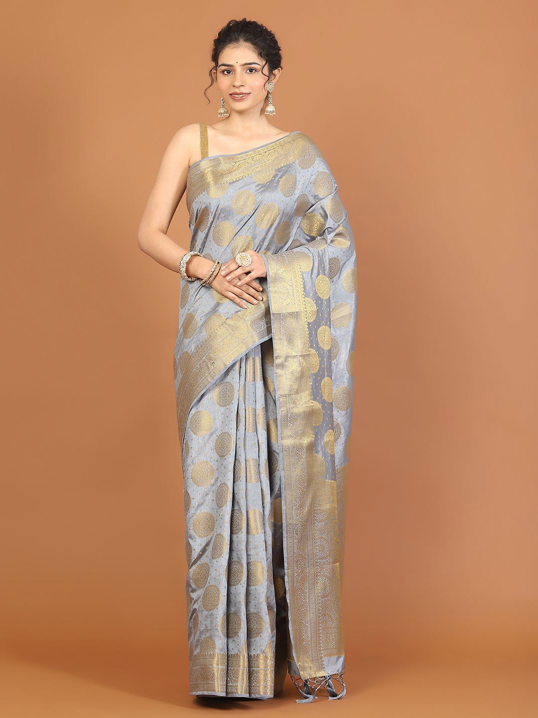 

Meena Bazaar Woven Design Zari Art Silk Saree, Grey