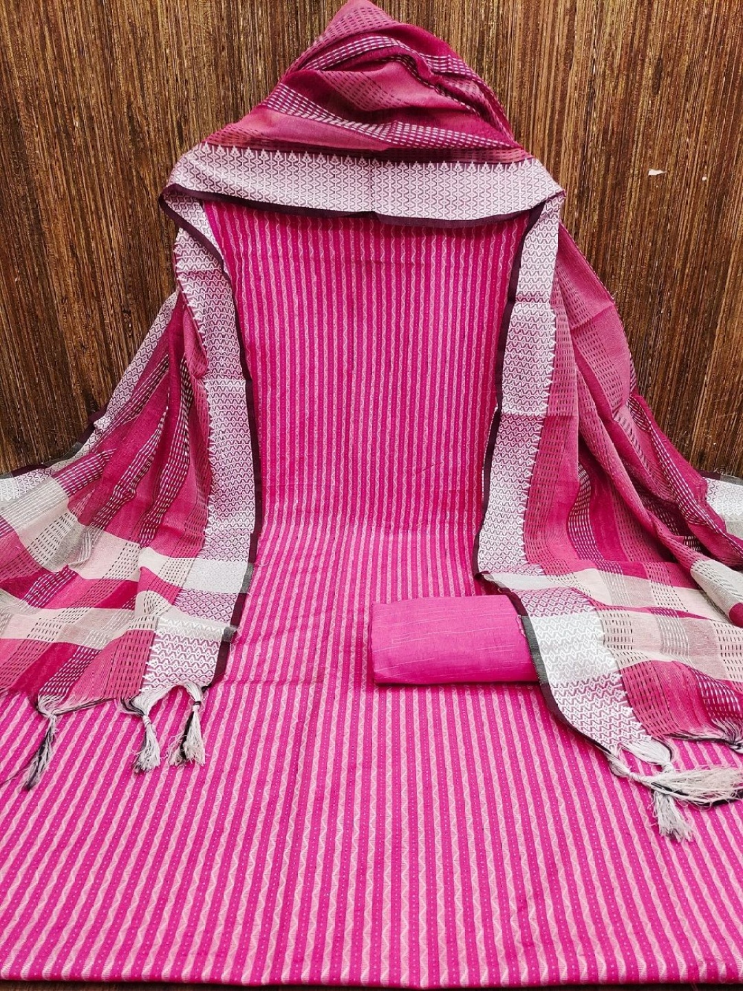 

A TO Z CART Striped Unstitched Dress Material, Pink