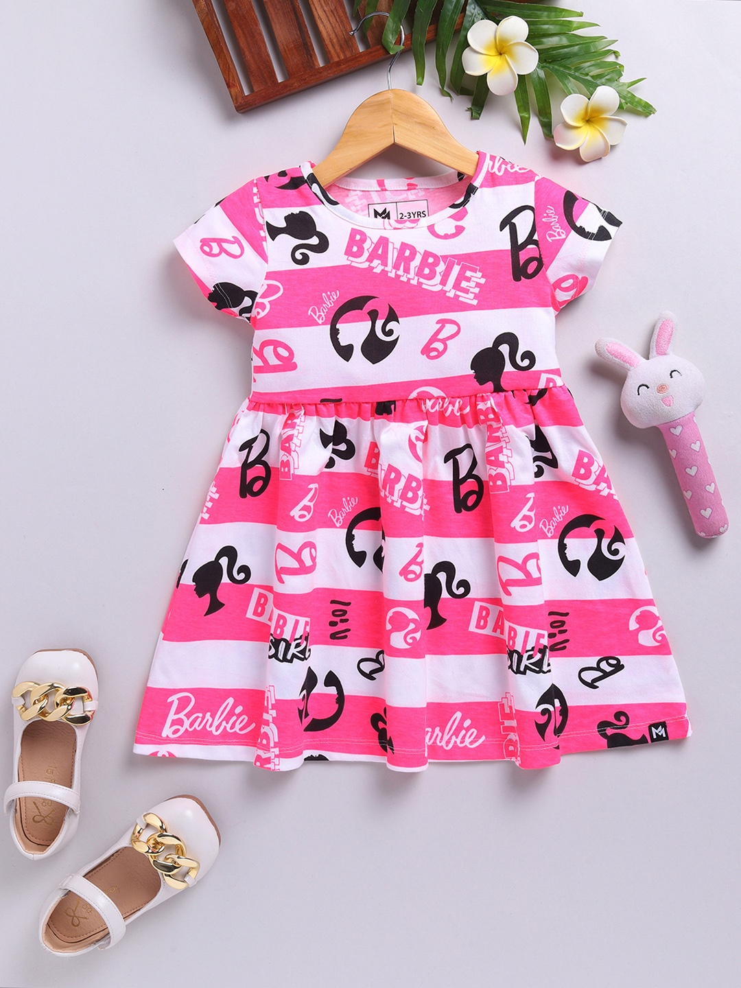 

YK X Minute Mirth Girls Printed Fit & Flare Dress, Pink