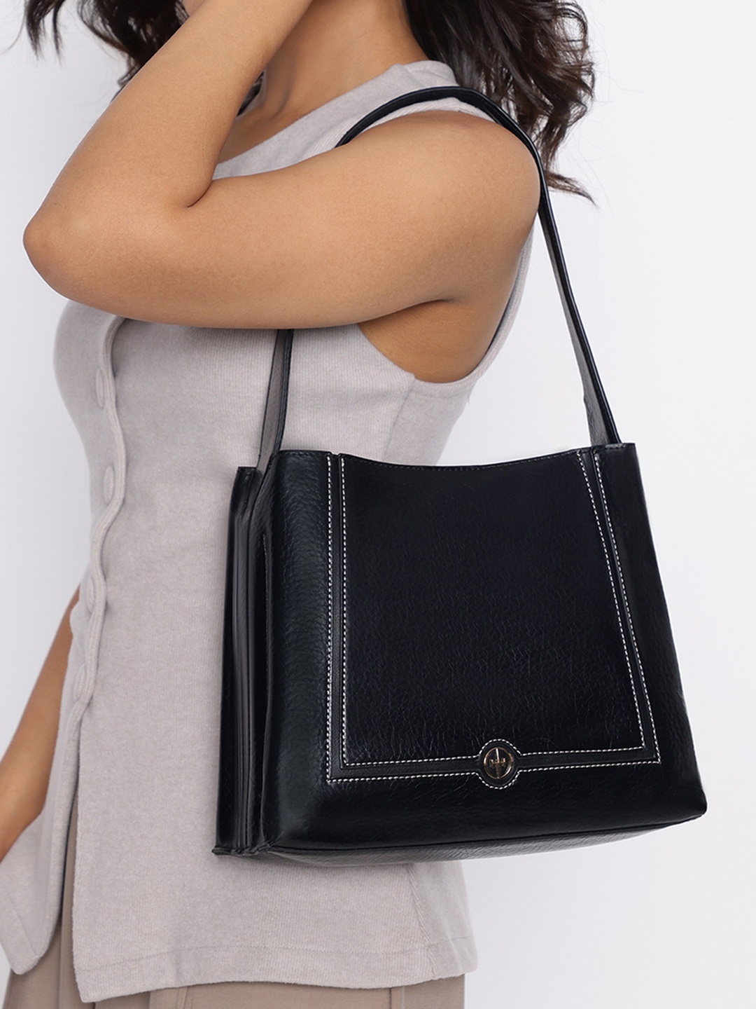 

IRTH Textured Structured Shoulder Bag, Black