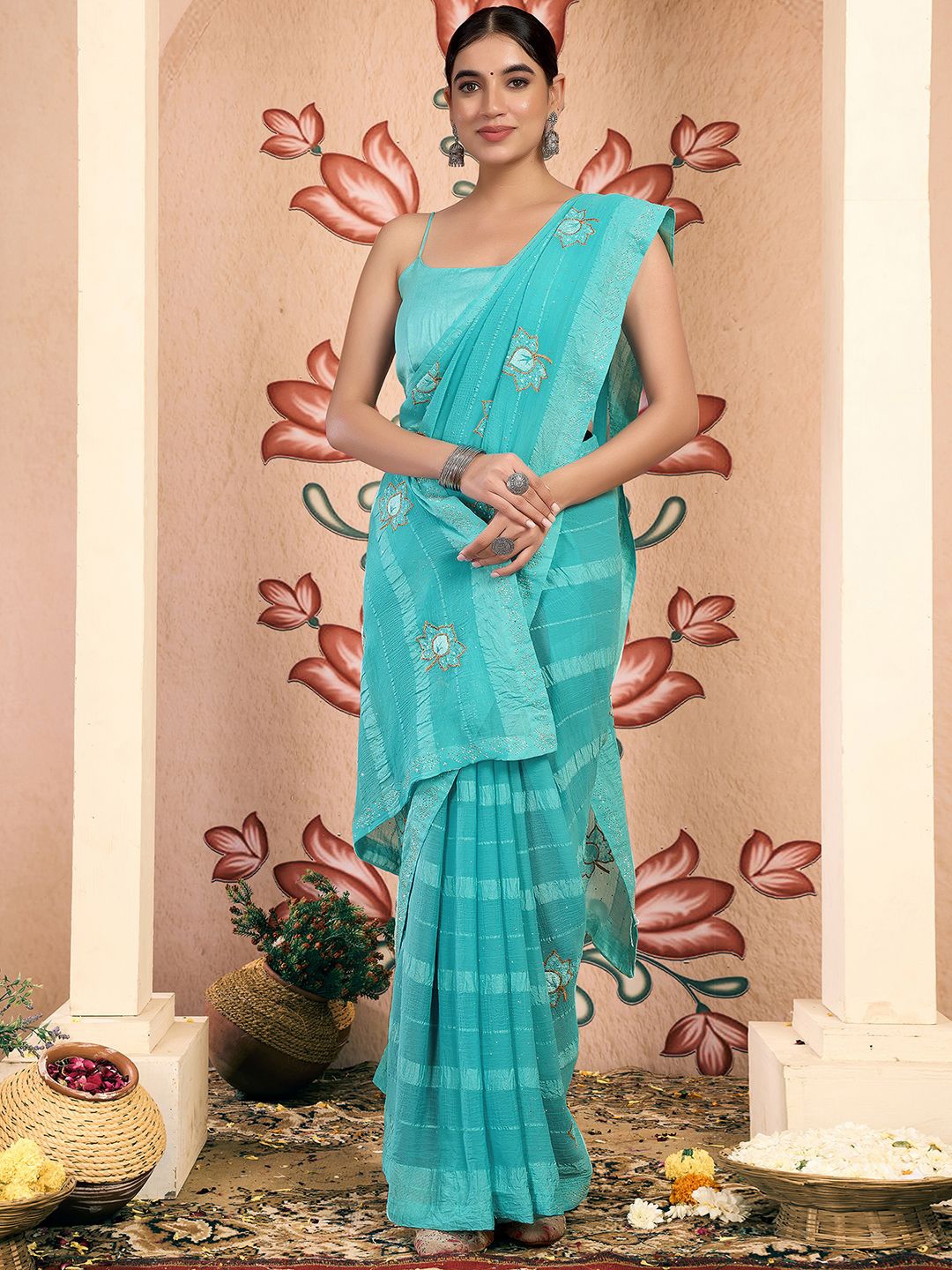 

Mitera Embellished Pure Chiffon Saree, Blue