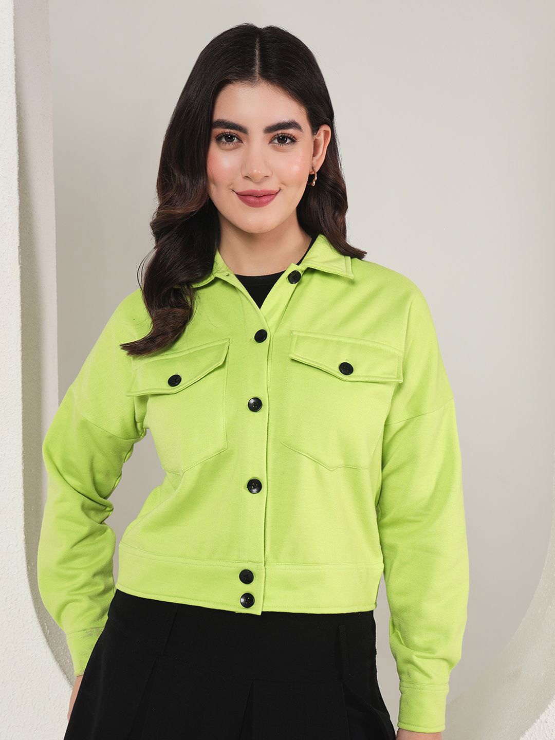 

TANDUL Women Solid Lightweight Crop Tailored Jacket, Green