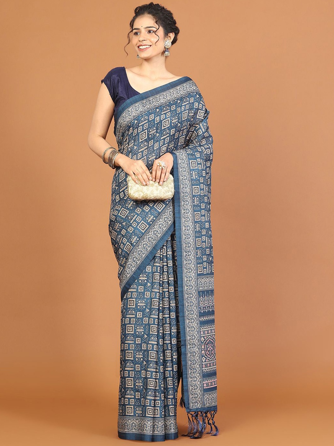 

Meena Bazaar Art Silk Tussar Saree, Blue