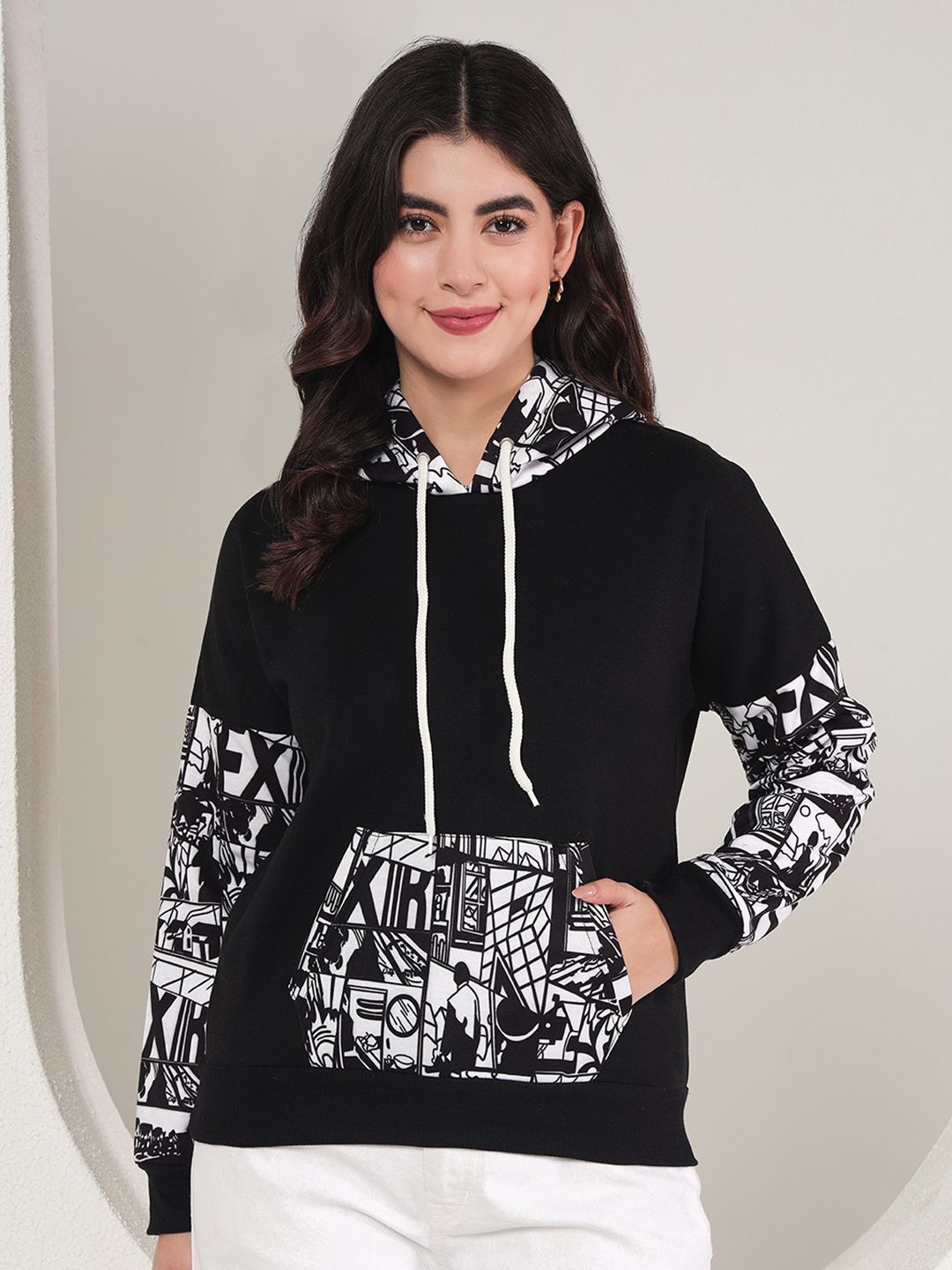 

BAESD Women Abstract Printed Pullover Sweatshirt, Black