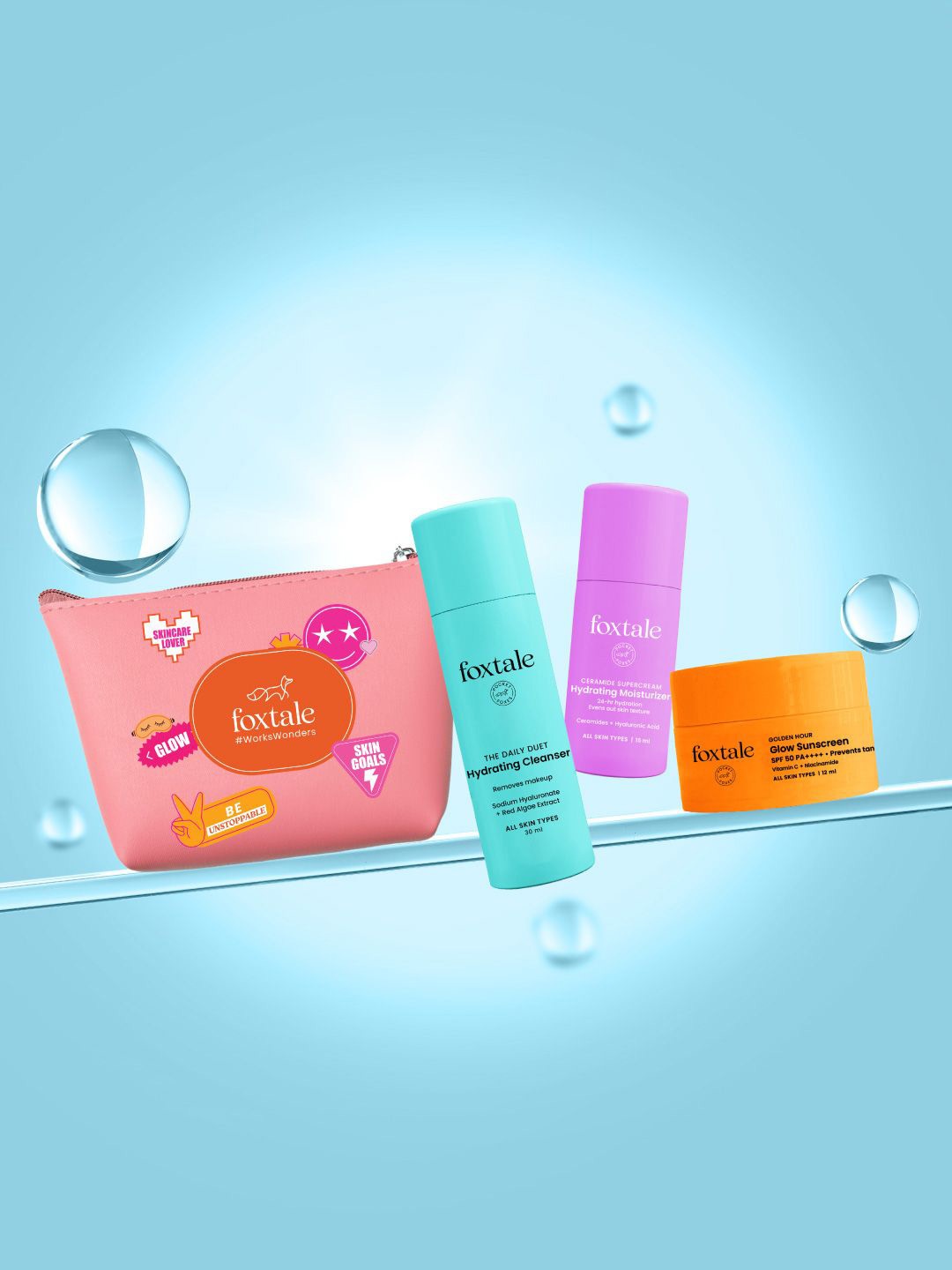 

FoxTale Dewy Morning Travel Kit for Glow & Hydration with Zero White Cast, Pink