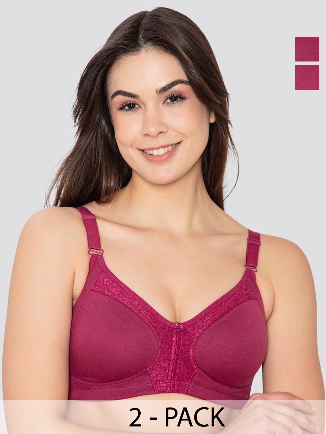

K LINGERIE Leona Pack of 2 Full Coverage Everyday Lace Bra, Rose