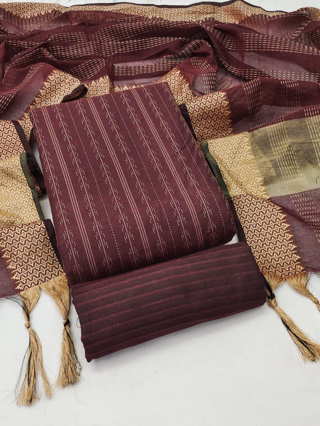 

A TO Z CART Striped Woven Design Unstitched Dress Material, Maroon