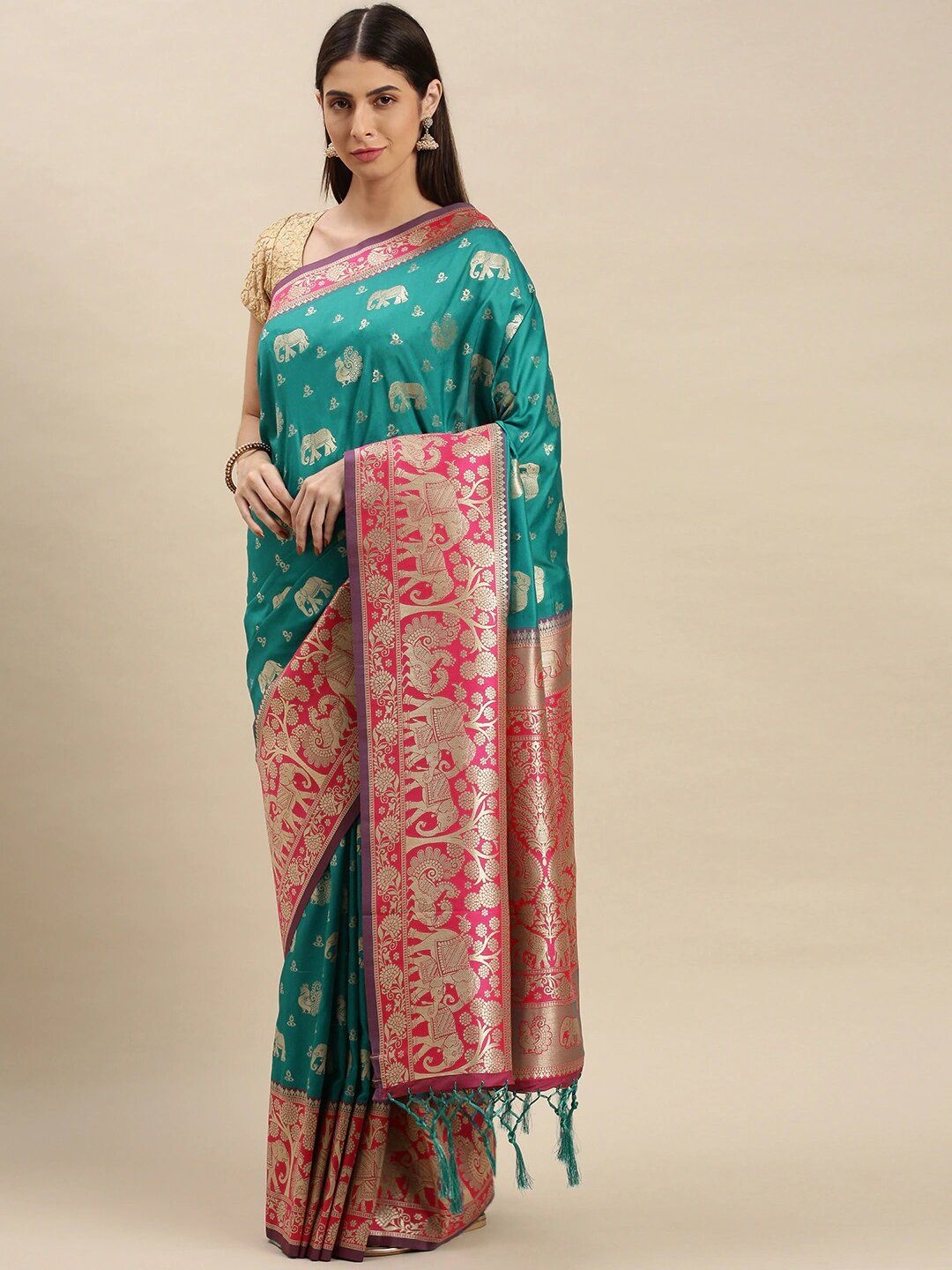 

flaher Woven Design Zari Banarasi Saree, Turquoise blue