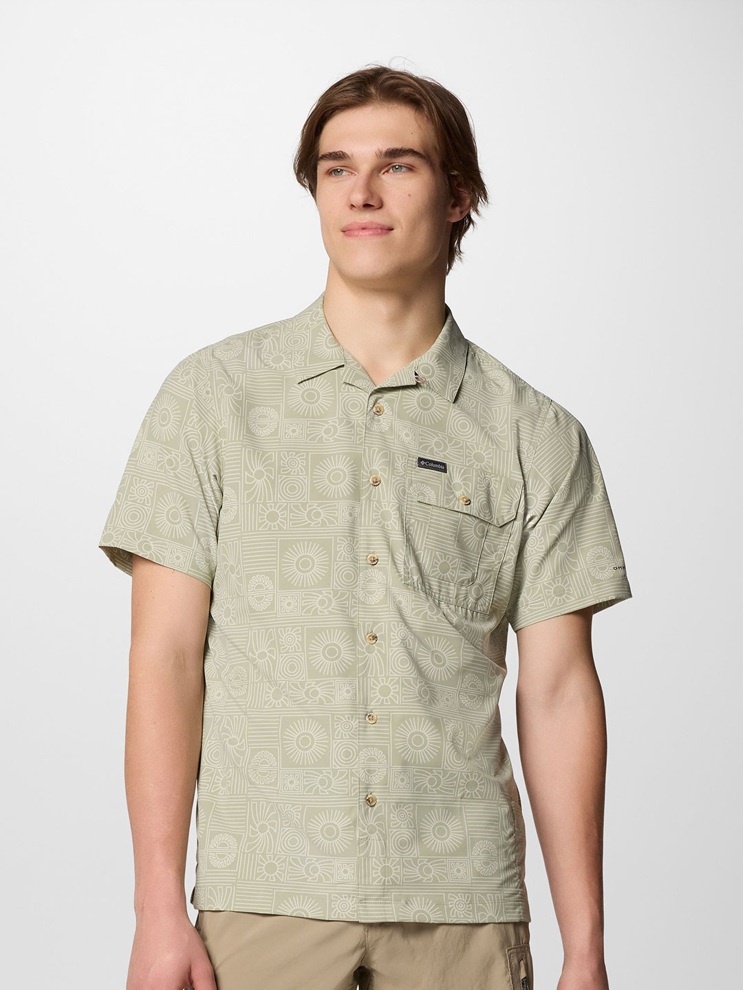 

Columbia Men Classic Slim Fit Spread Collar Geometric Printed Casual Shirt, Green