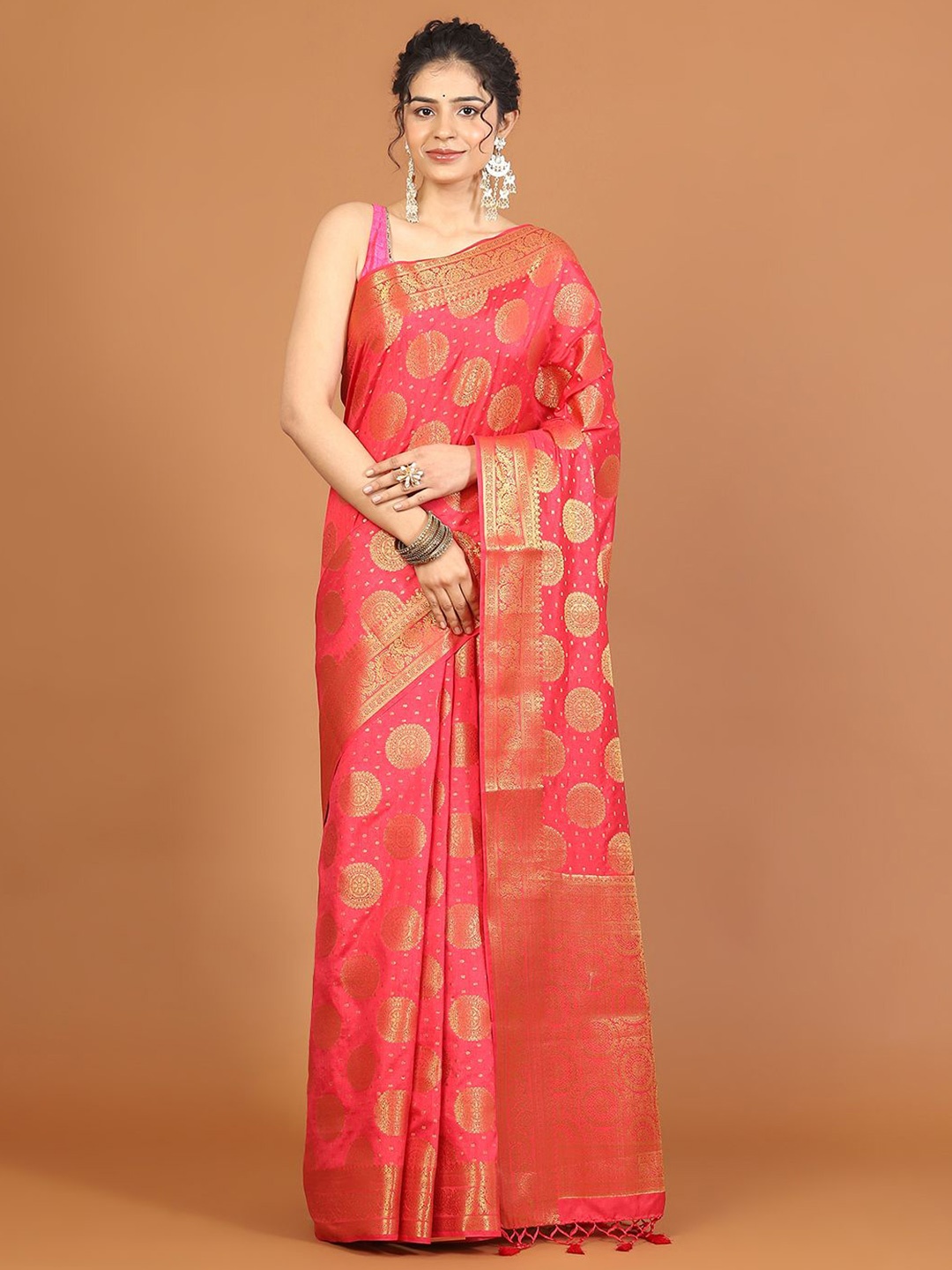 

Meena Bazaar Woven Design Zari Art Silk Saree, Pink