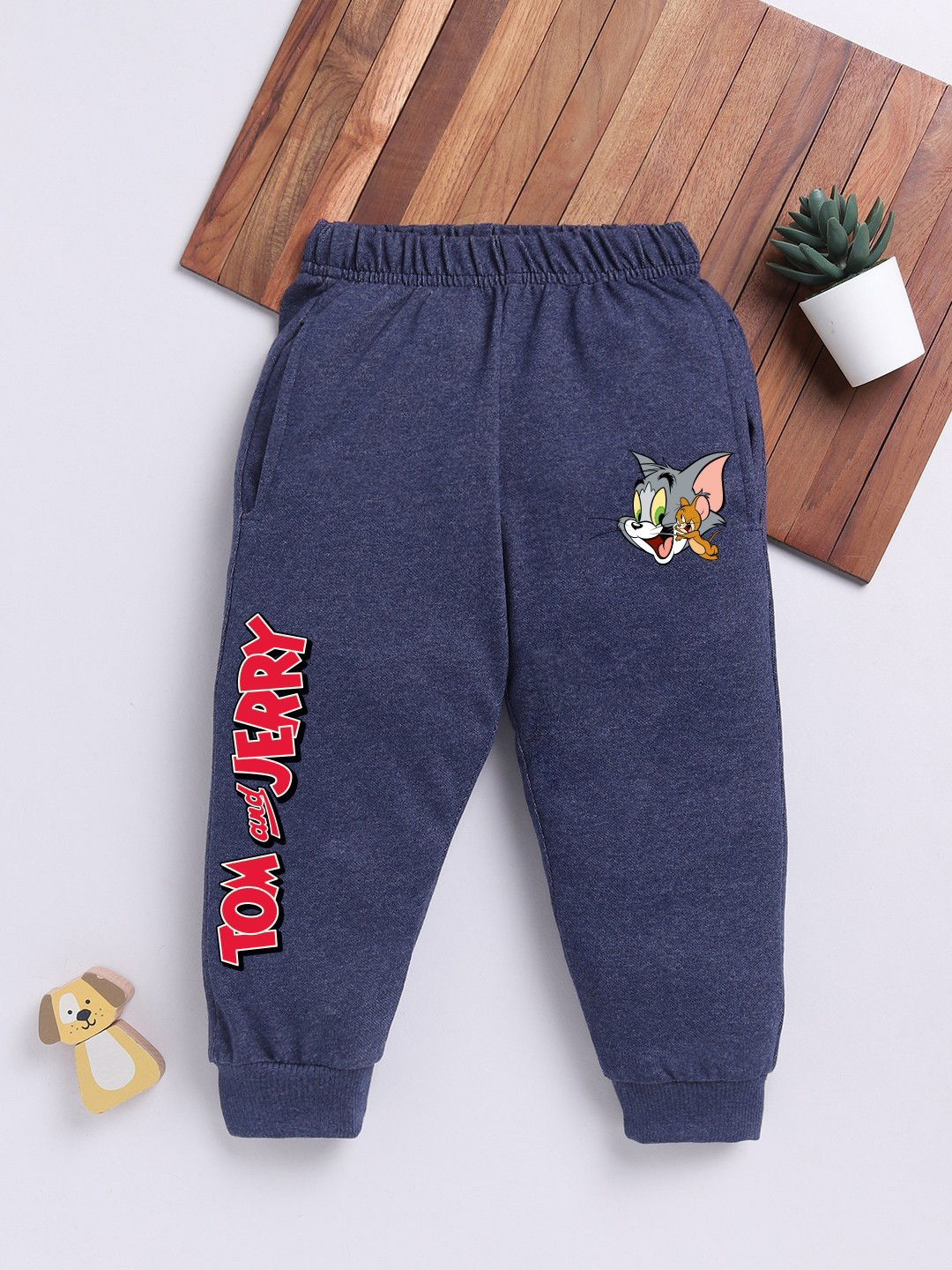 

YK X Minute Mirth Boys Printed Cotton Joggers, Navy blue