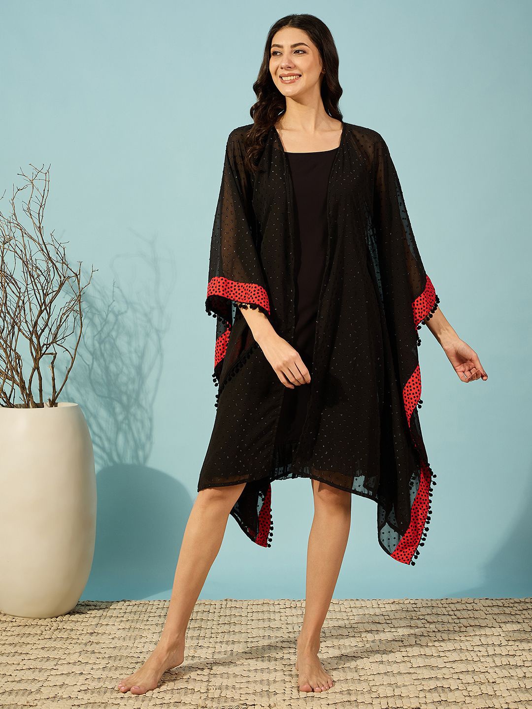 

The Kaftan Company Women Round Neck Nightdress, Black