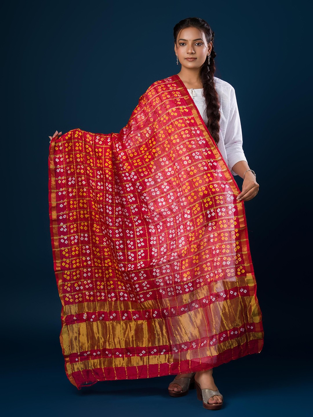 

KCPC BANDHANI Ghatchola Bandhej Printed Dupatta, Red