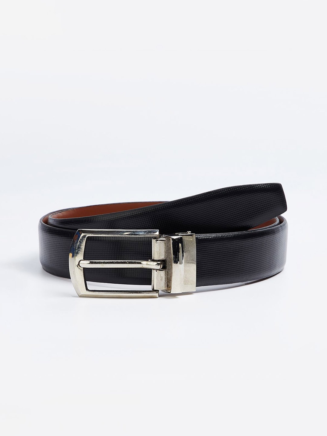 

max Men Textured Leather Belt, Black