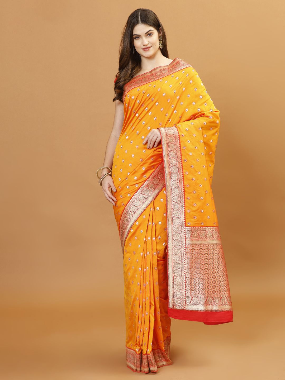 

Meena Bazaar Woven Design Zari Art Silk Banarasi Saree, Yellow
