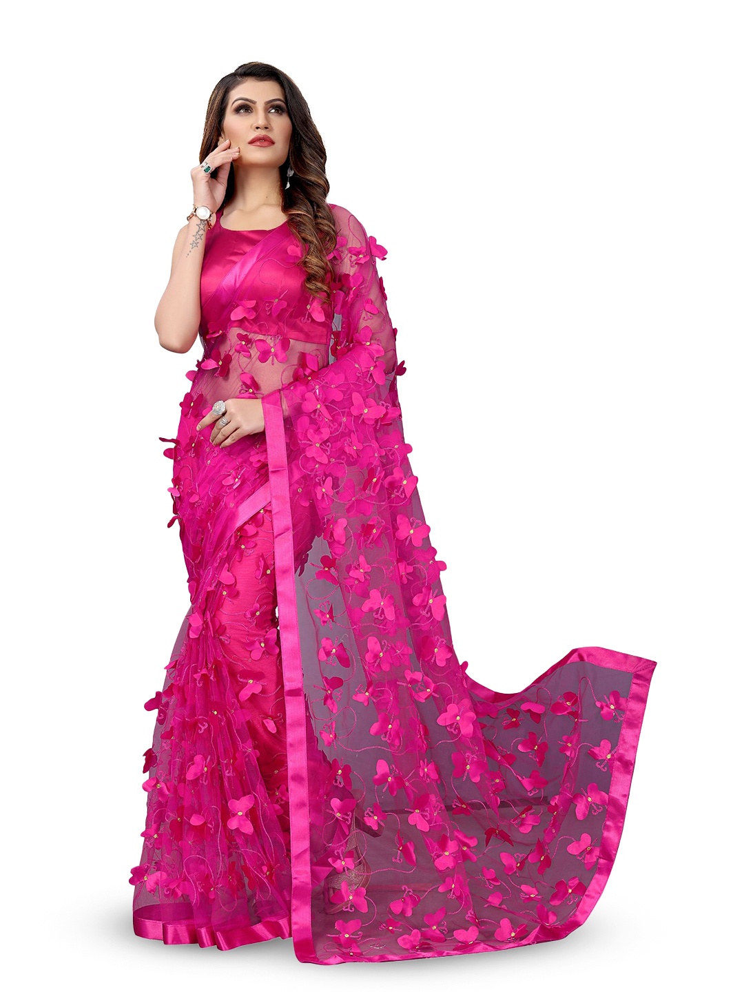 

A TO Z CART Embellished Net Saree, Magenta