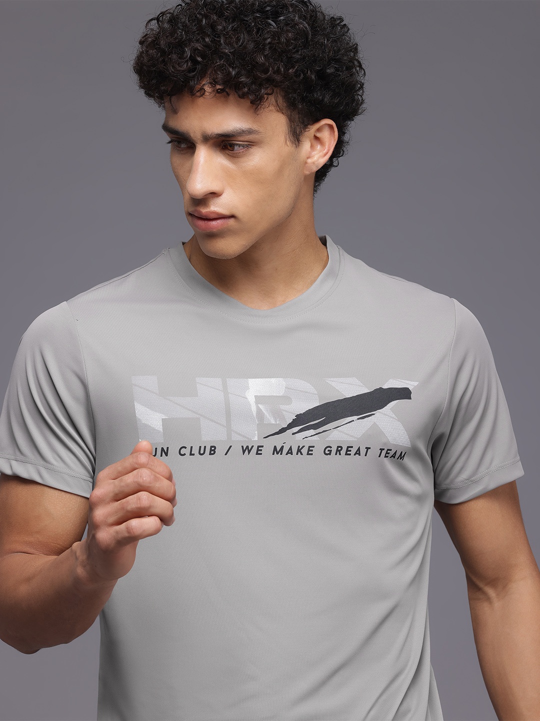 

HRX by Hrithik Roshan Brand Logo Print Running T-shirt, Grey