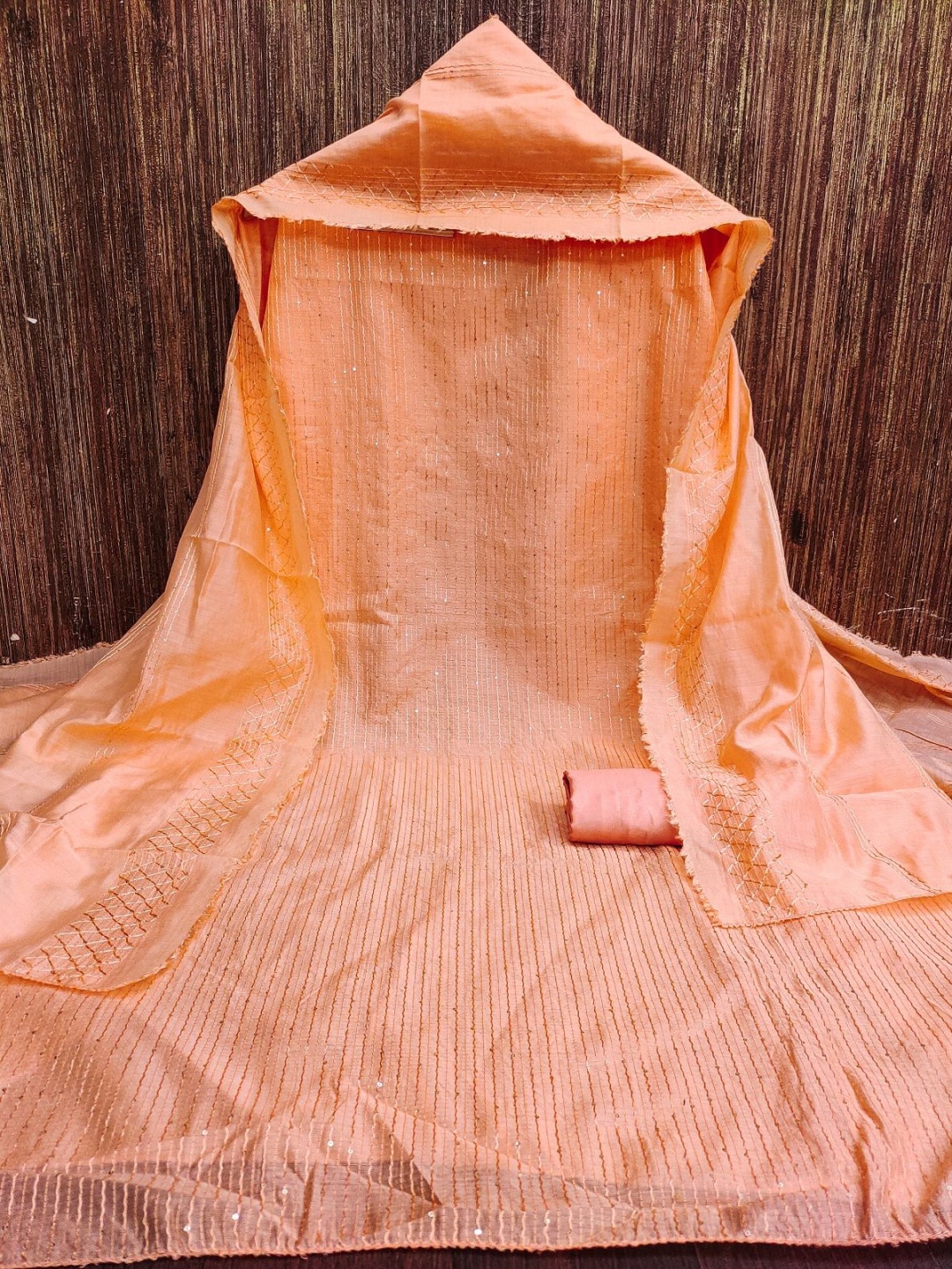 

A TO Z CART Striped Embroidered Sequinned Unstitched Dress Material, Orange