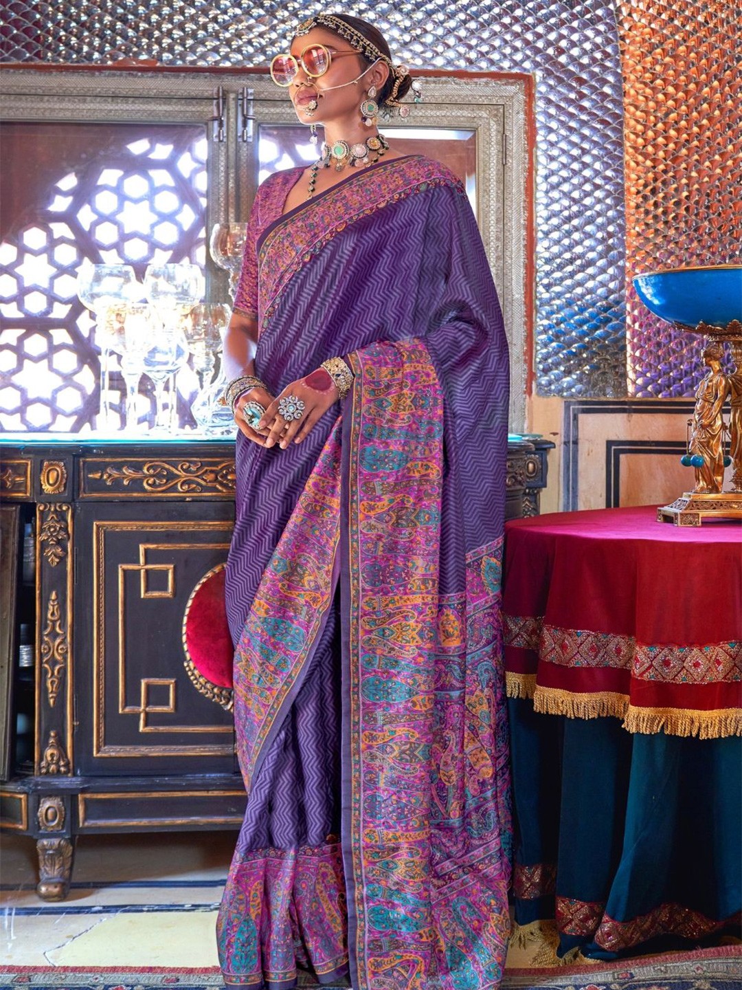 

DEVATITHI Women Patola Silk Saree, Purple