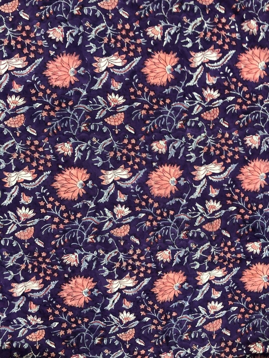 

PALASH Floral Printed Block Technique Pure Cotton Unstitched Dress Material, Blue