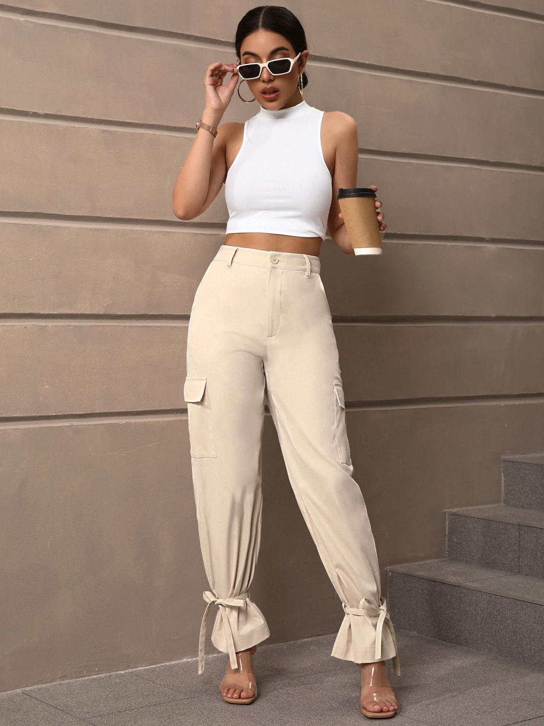 

HIGH BUY Women Comfort Loose Fit High-Rise Cotton Joggers Trousers, Black