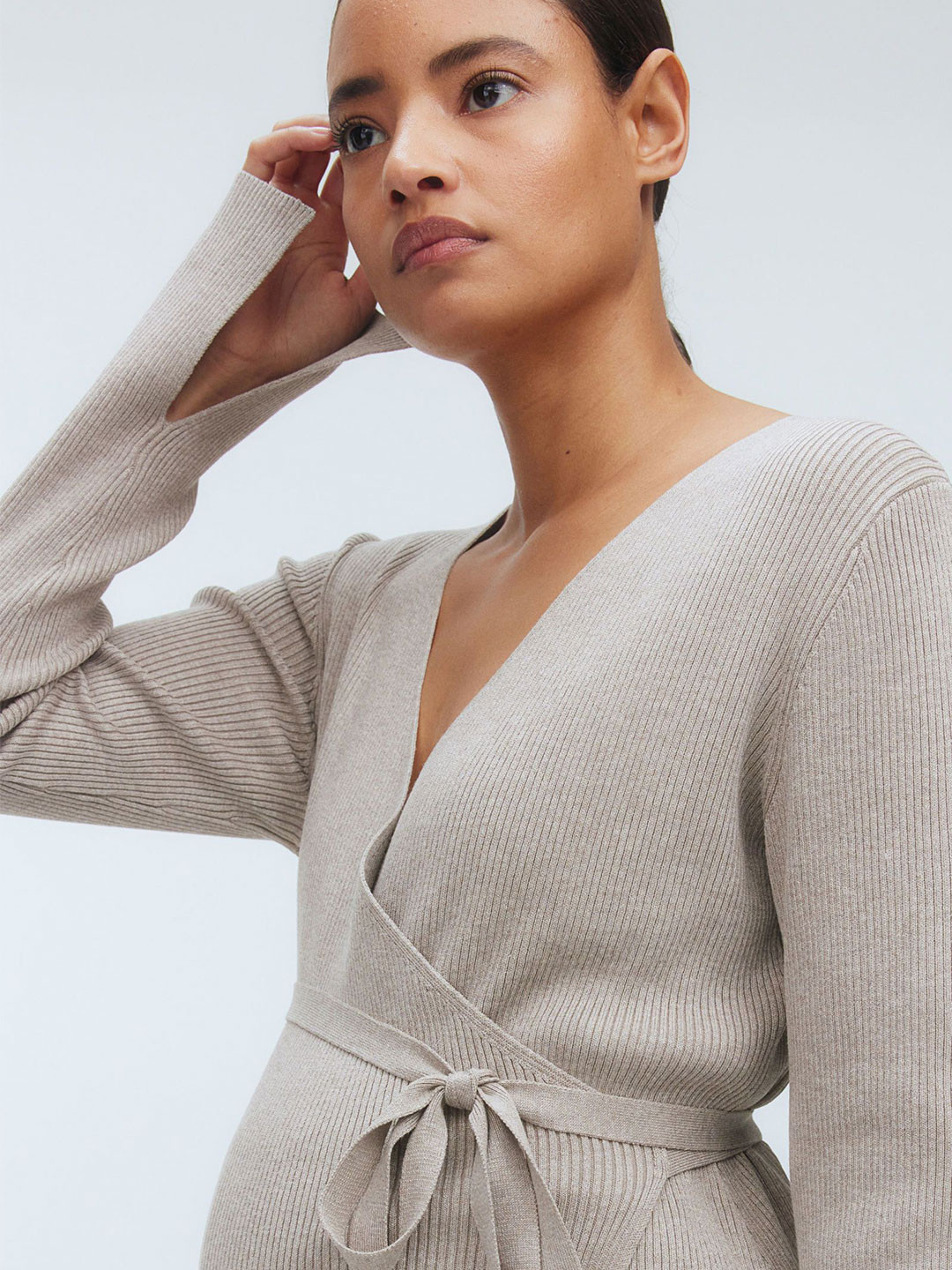 

H&M MAMA Rib-Knit Wrap Cardigan, Beige