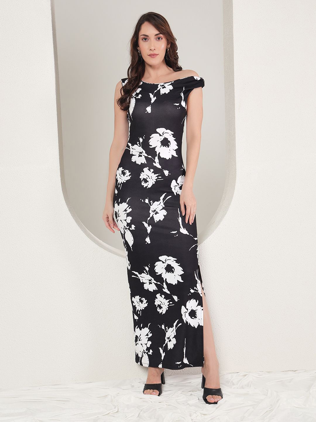 

TANDUL Floral Printed Maxi Dress, Black