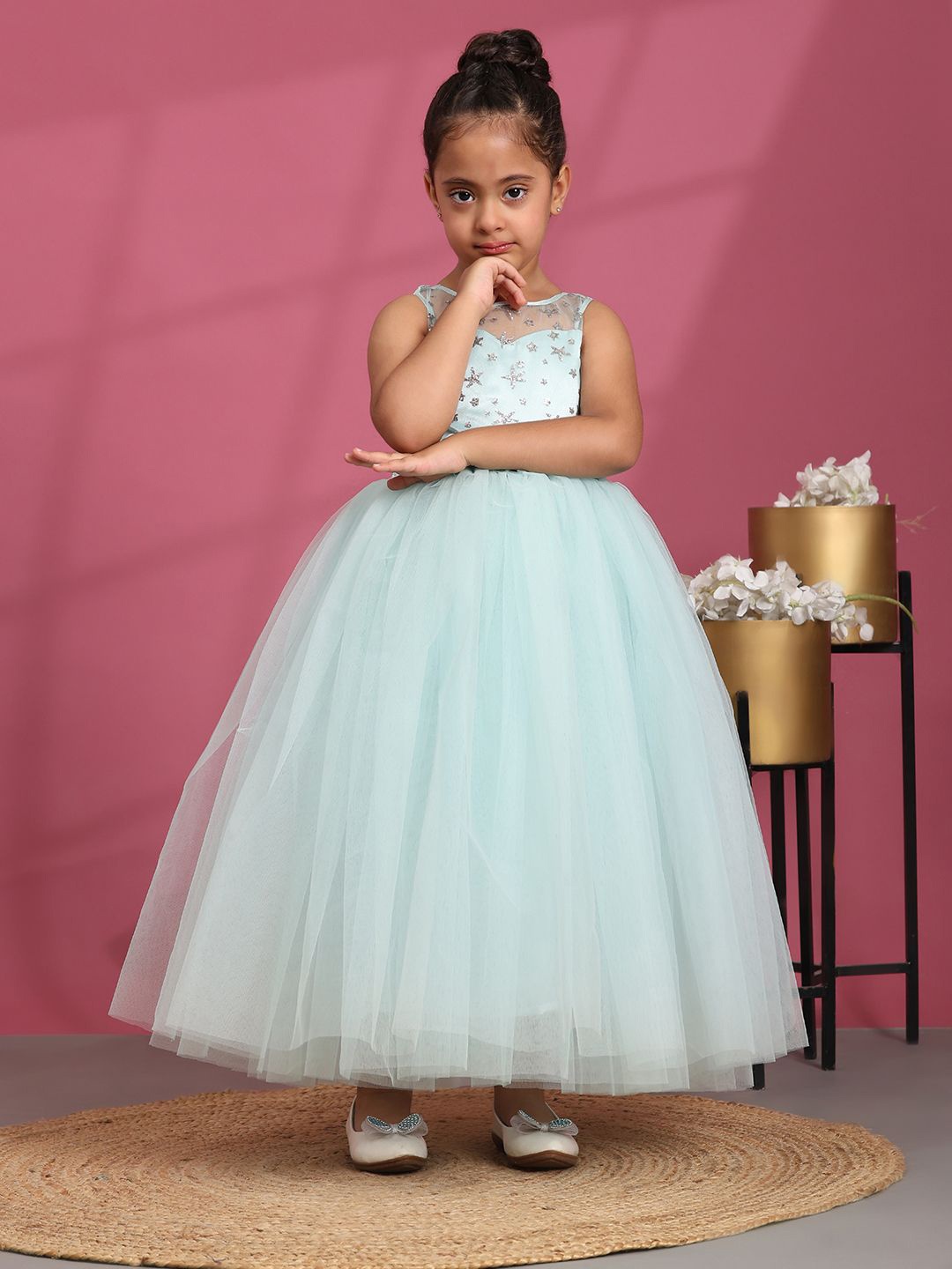 

Toy Balloon Girls Embellished Net Fit & Flare Maxi Dress, Blue