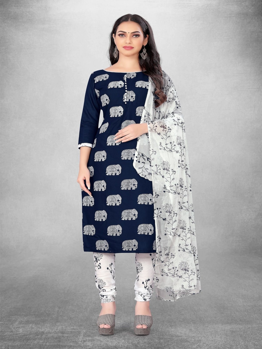 

A TO Z CART Printed Unstitched Dress Material, Navy blue