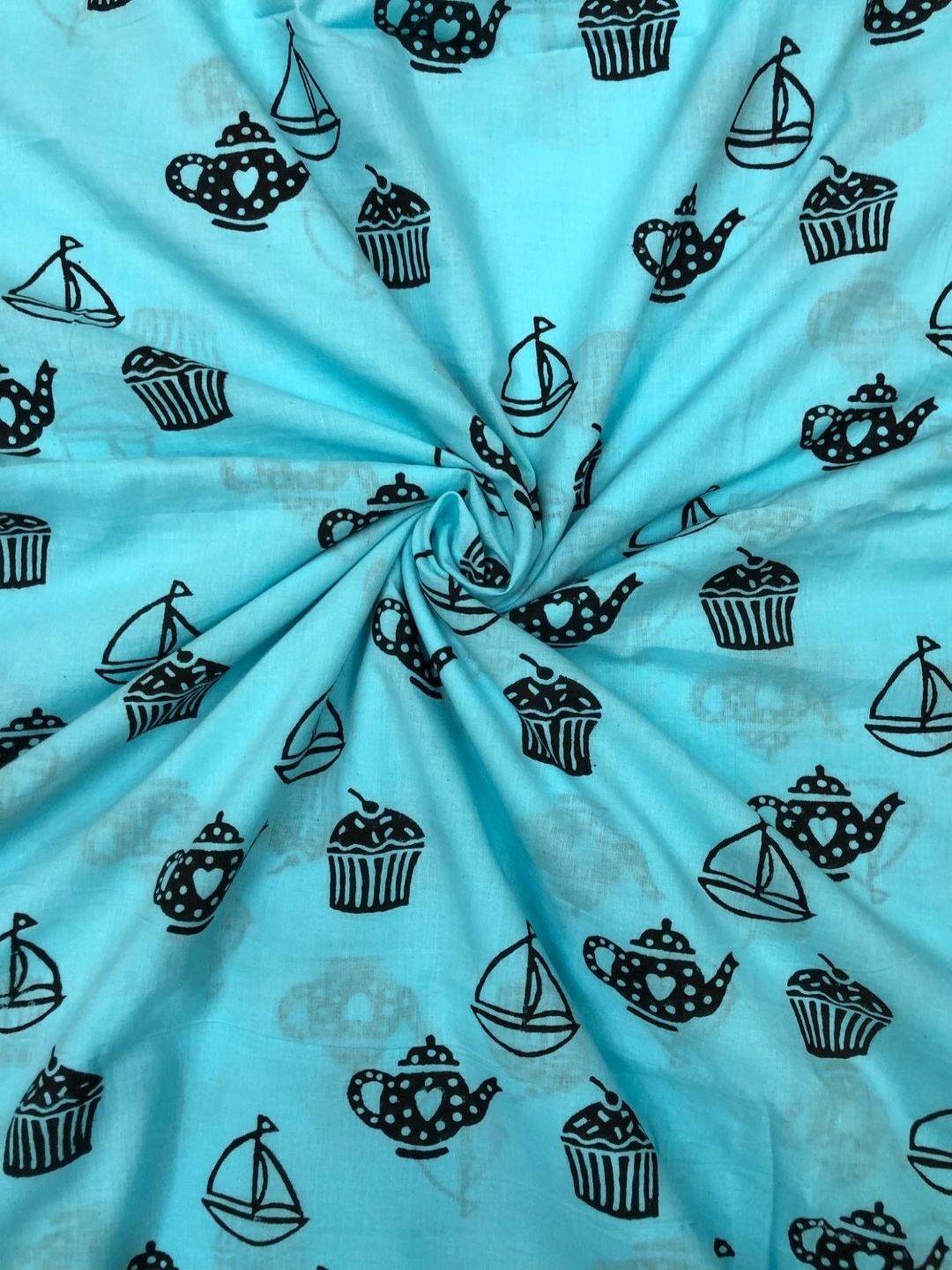 

PALASH Conversational Printed Block Technique Pure Cotton Unstitched Dress Material, Turquoise blue