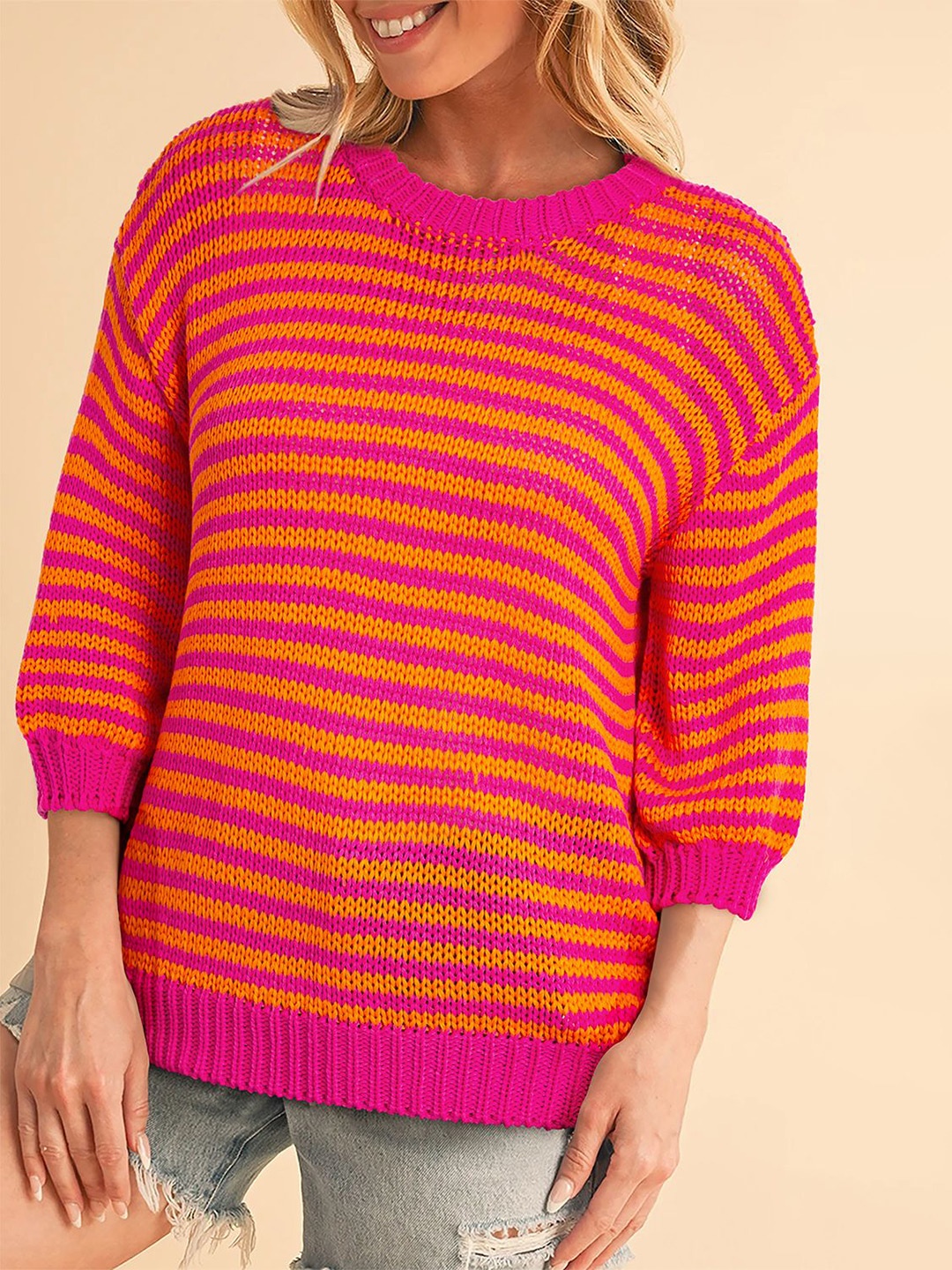 

Errabelly Women Striped Pullover, Orange