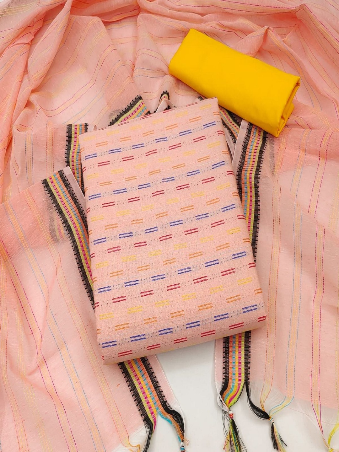 

A TO Z CART Striped Unstitched Dress Material, Orange