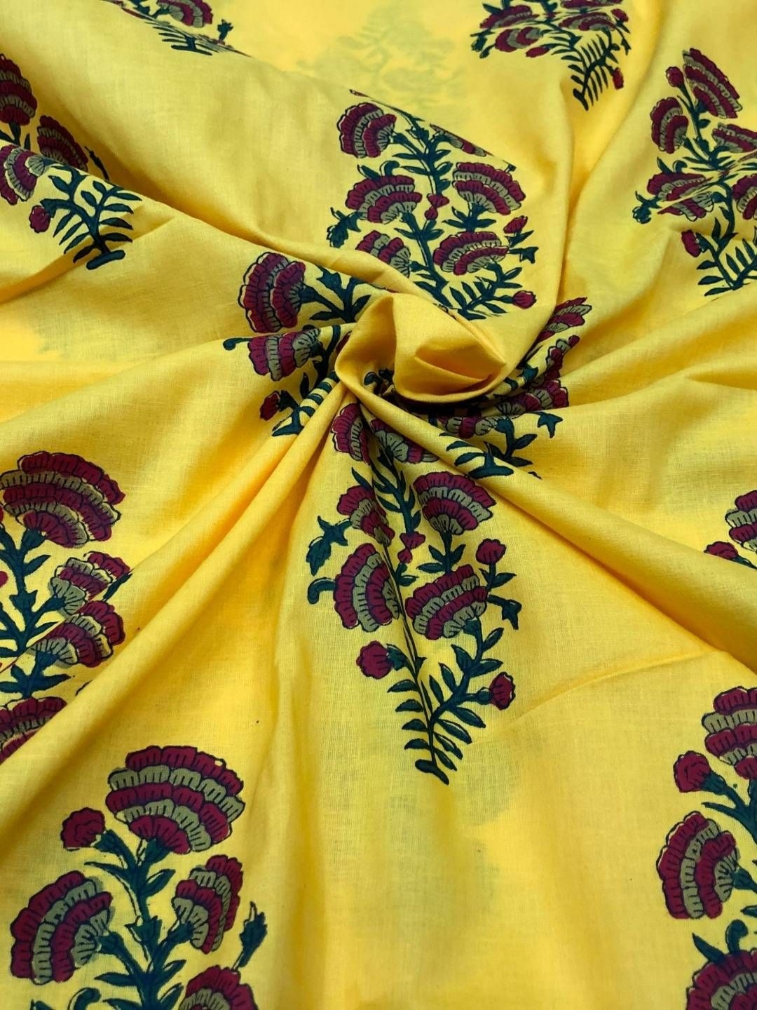 

PALASH Floral Printed Block Technique Pure Cotton Unstitched Dress Material, Yellow