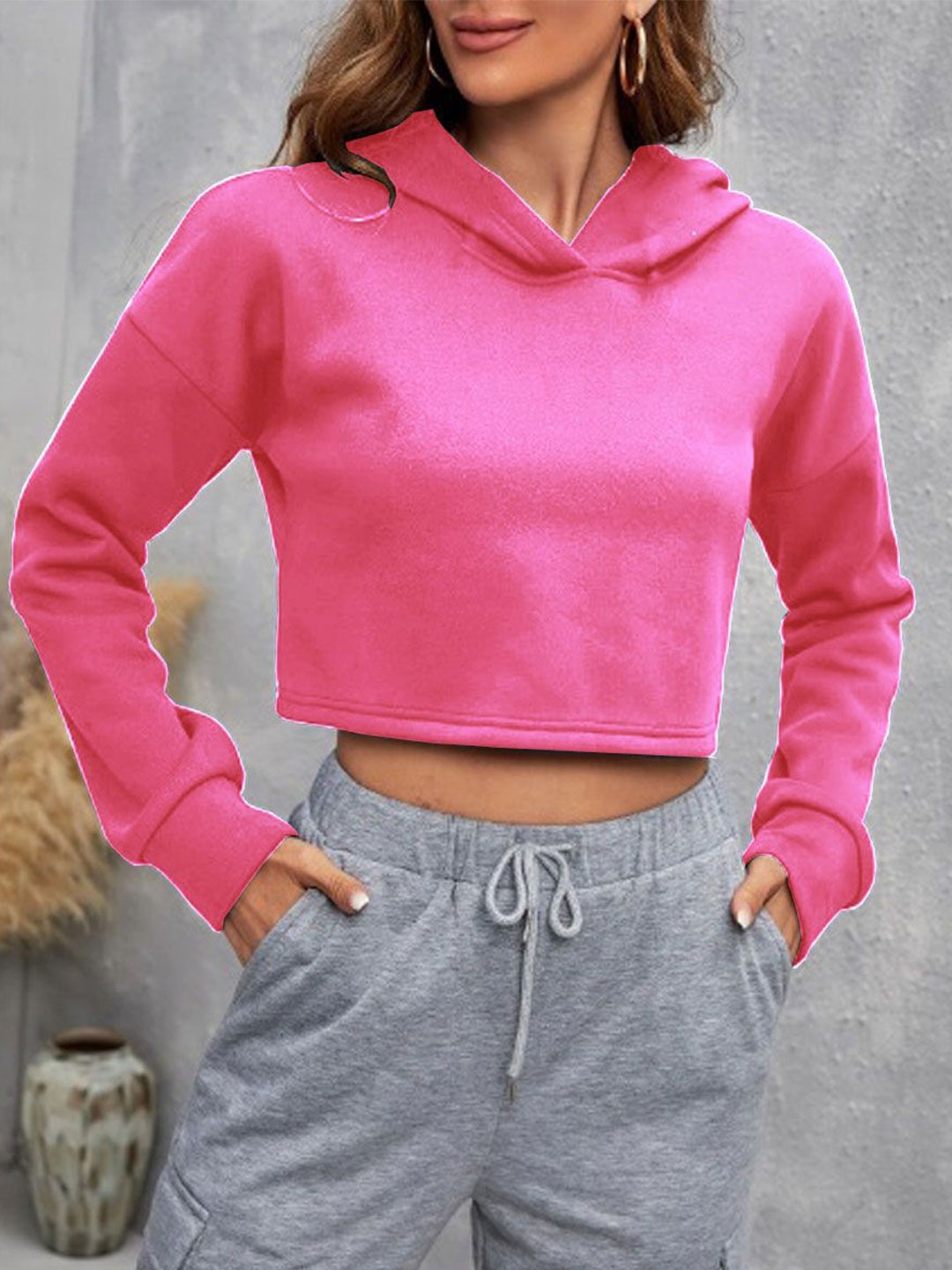 

Kushi Flyer Women Hooded Crop Sweatshirt, Pink