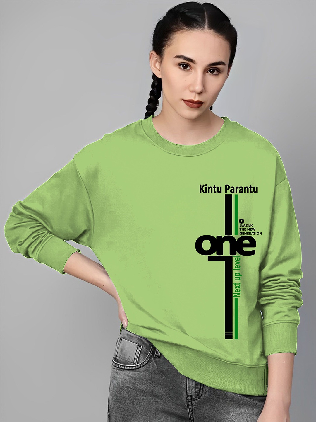 

Kushi Flyer Women Typography Printed Pullover Sweatshirt, Green