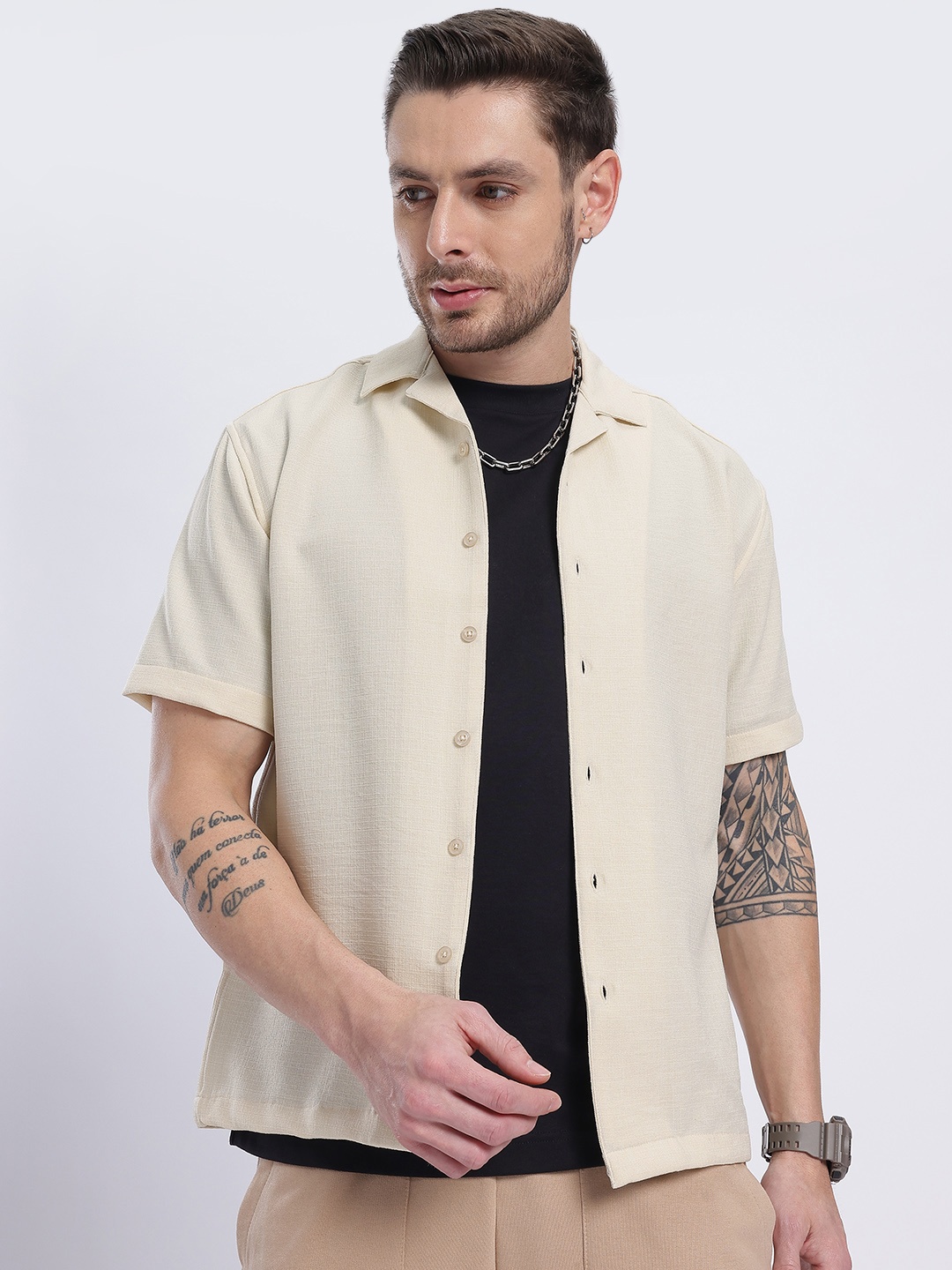 

glitchez Textured Threads Relaxed Shirt, Beige