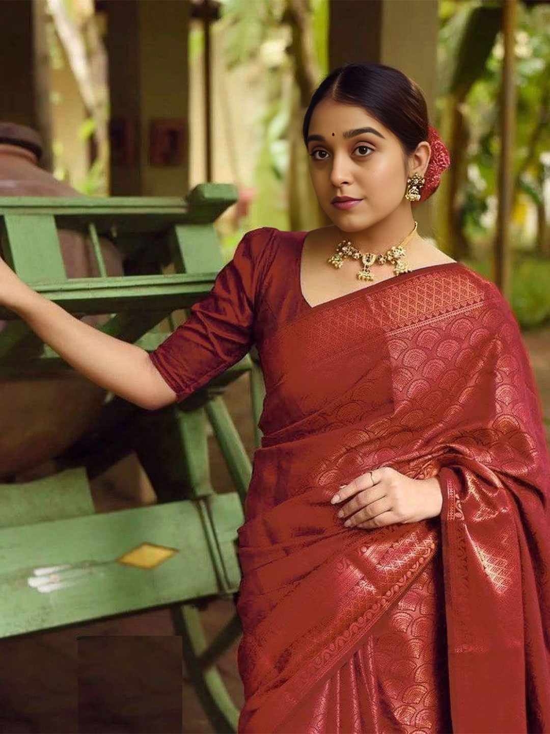 

Upalksh Pure Silk Kanjeevaram Saree, Red