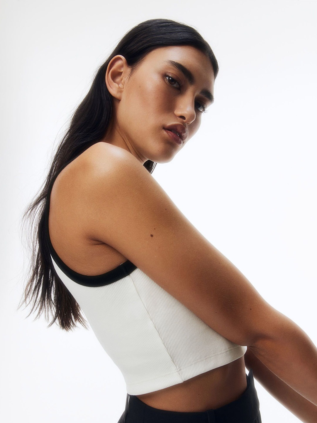 

H&M Cropped Ribbed Vest Top, White