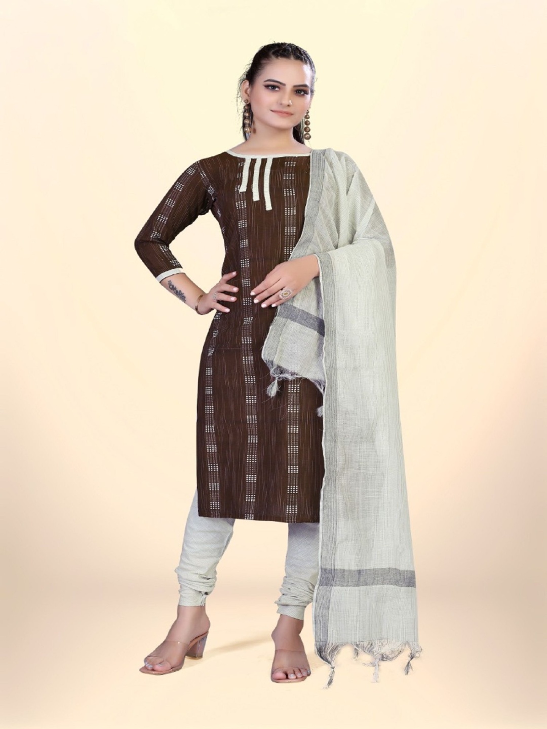 

A TO Z CART Printed Unstitched Dress Material, Brown
