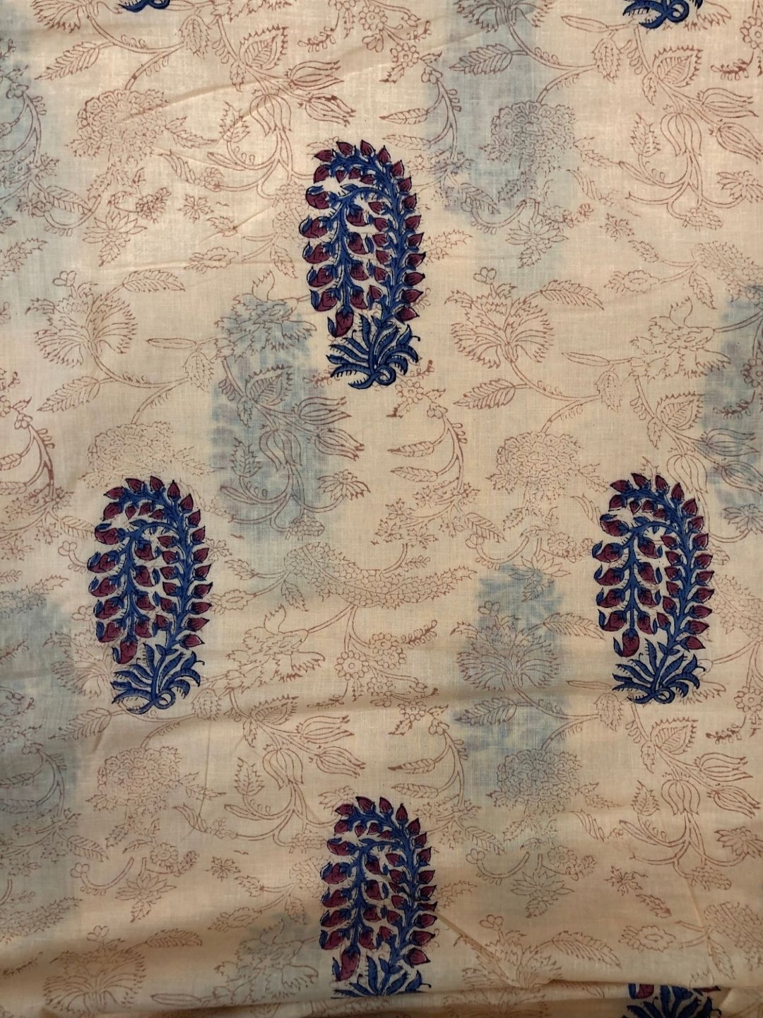 

PALASH Floral Printed Block Technique Pure Cotton Unstitched Dress Material, Beige