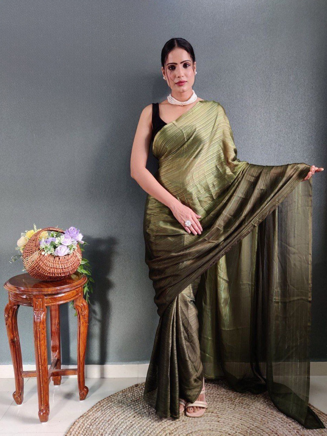 

Upalksh Ombre Striped Pure Silk Kota Saree, Brown