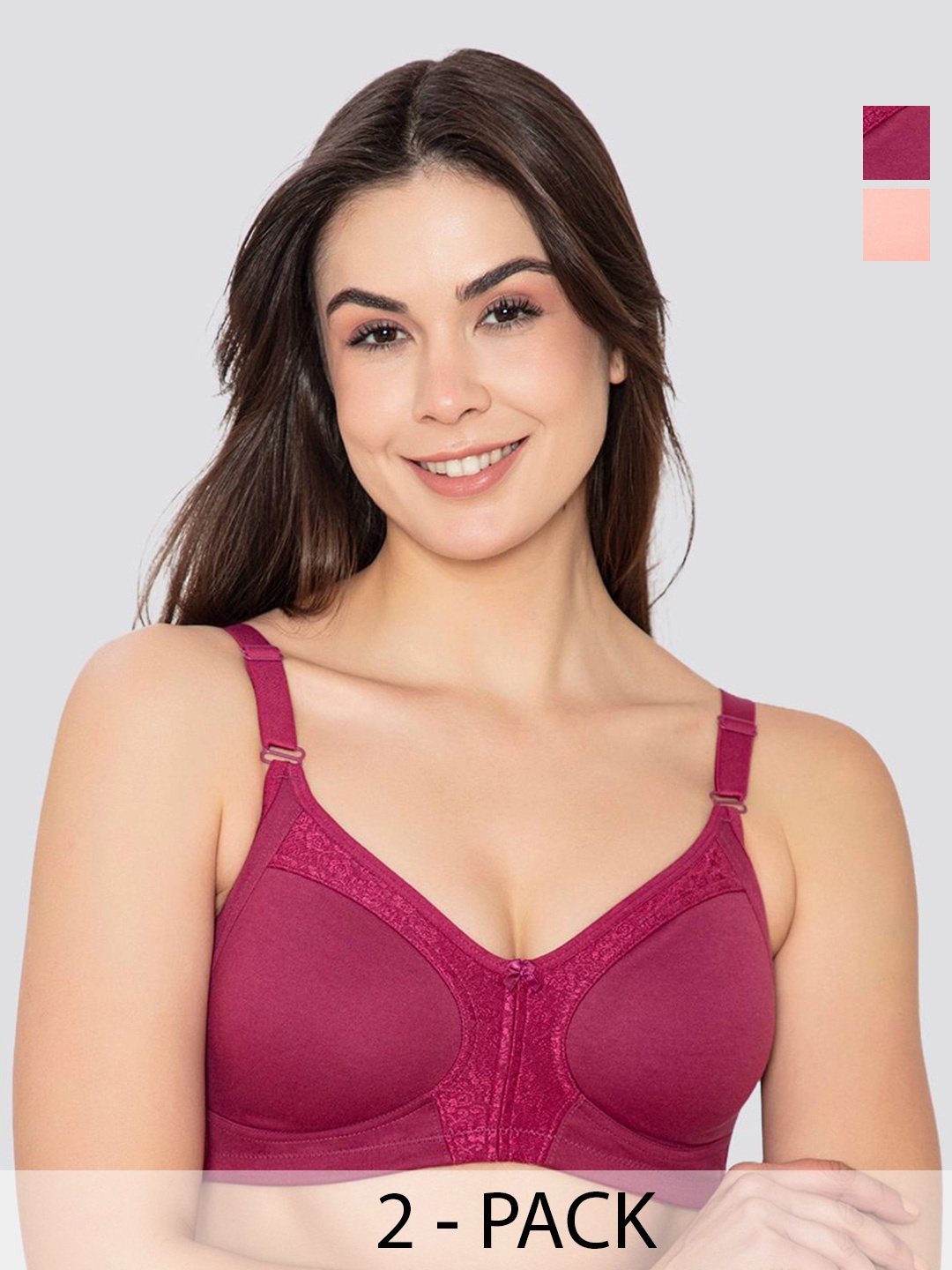 

K LINGERIE Leona Pack of 2 Full Coverage Everyday Lace Bra, Rose