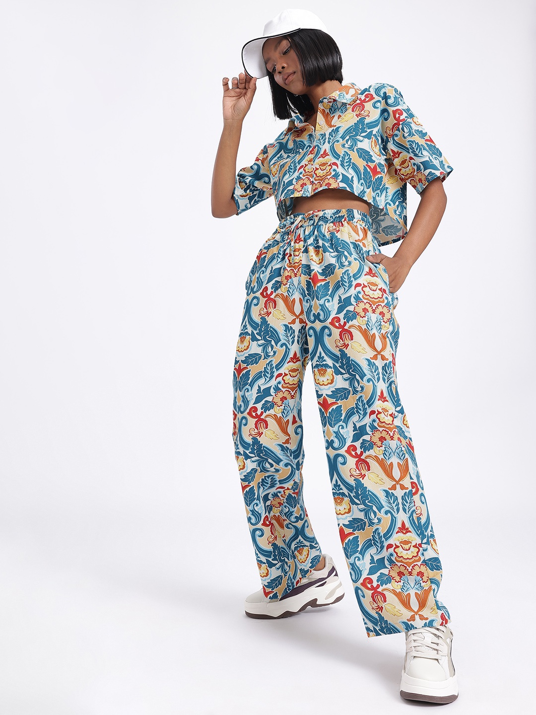 

glitchez Floral Fantasy Printed Cropped Co-Ords, Blue