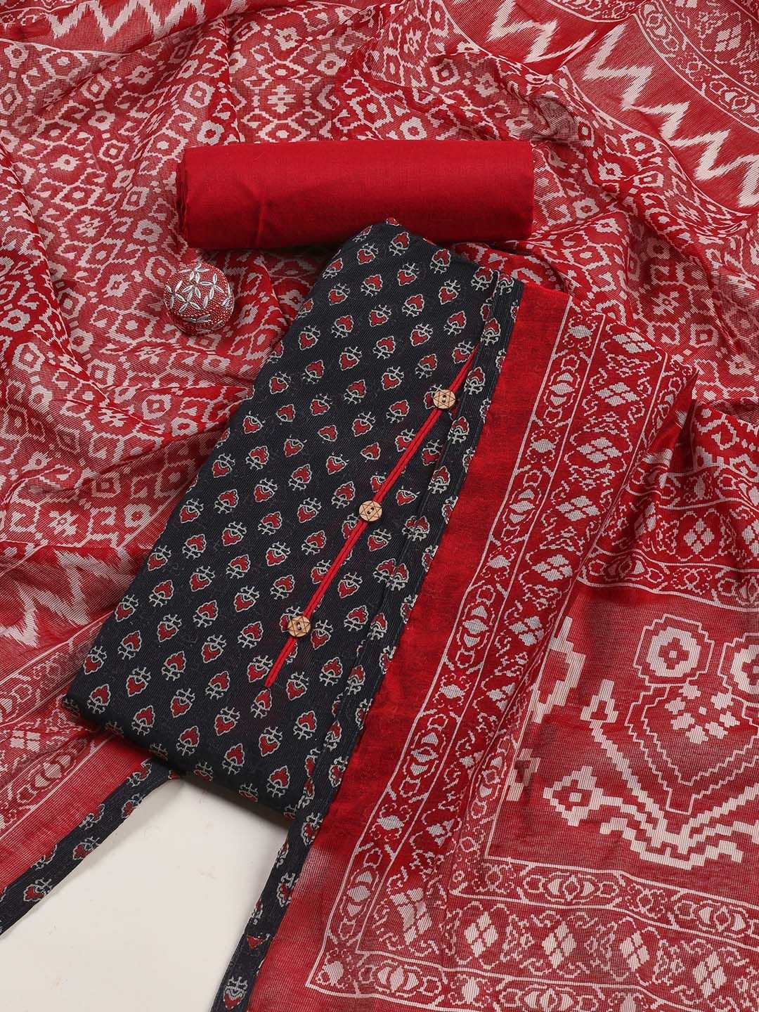 

Meena Bazaar Printed Unstitched Dress Material, Black