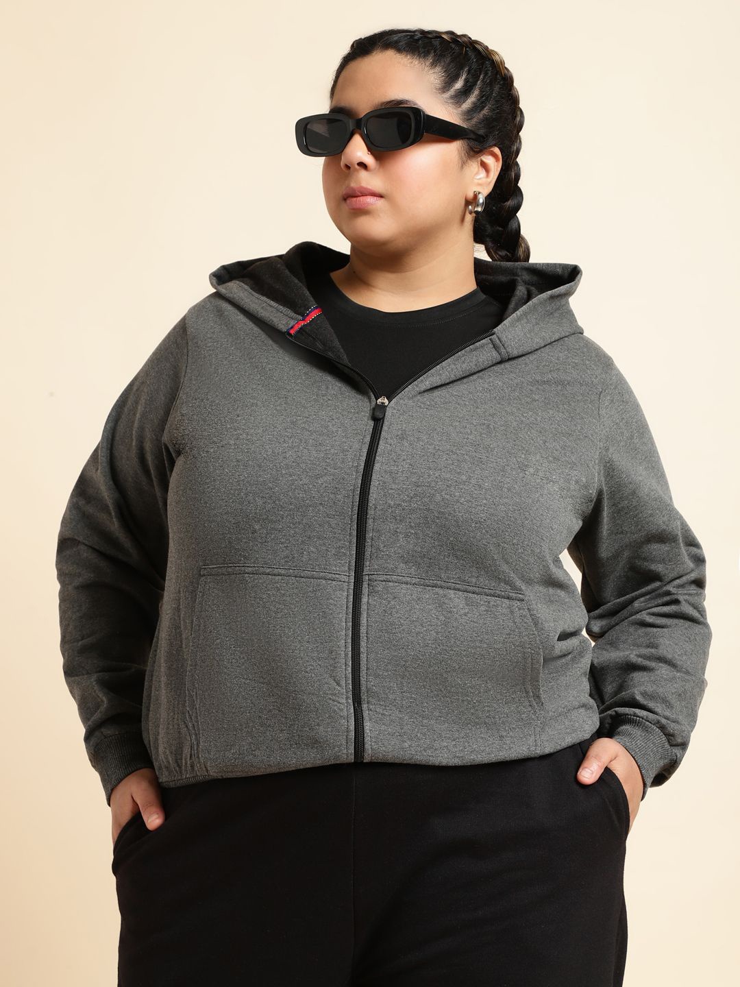 

UnaOne Women Plus Size Hooded Sweatshirt, Grey melange