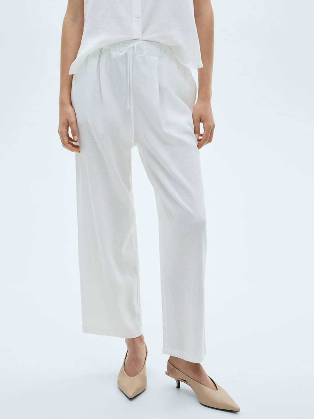 

MANGO Women Solid Trousers, White