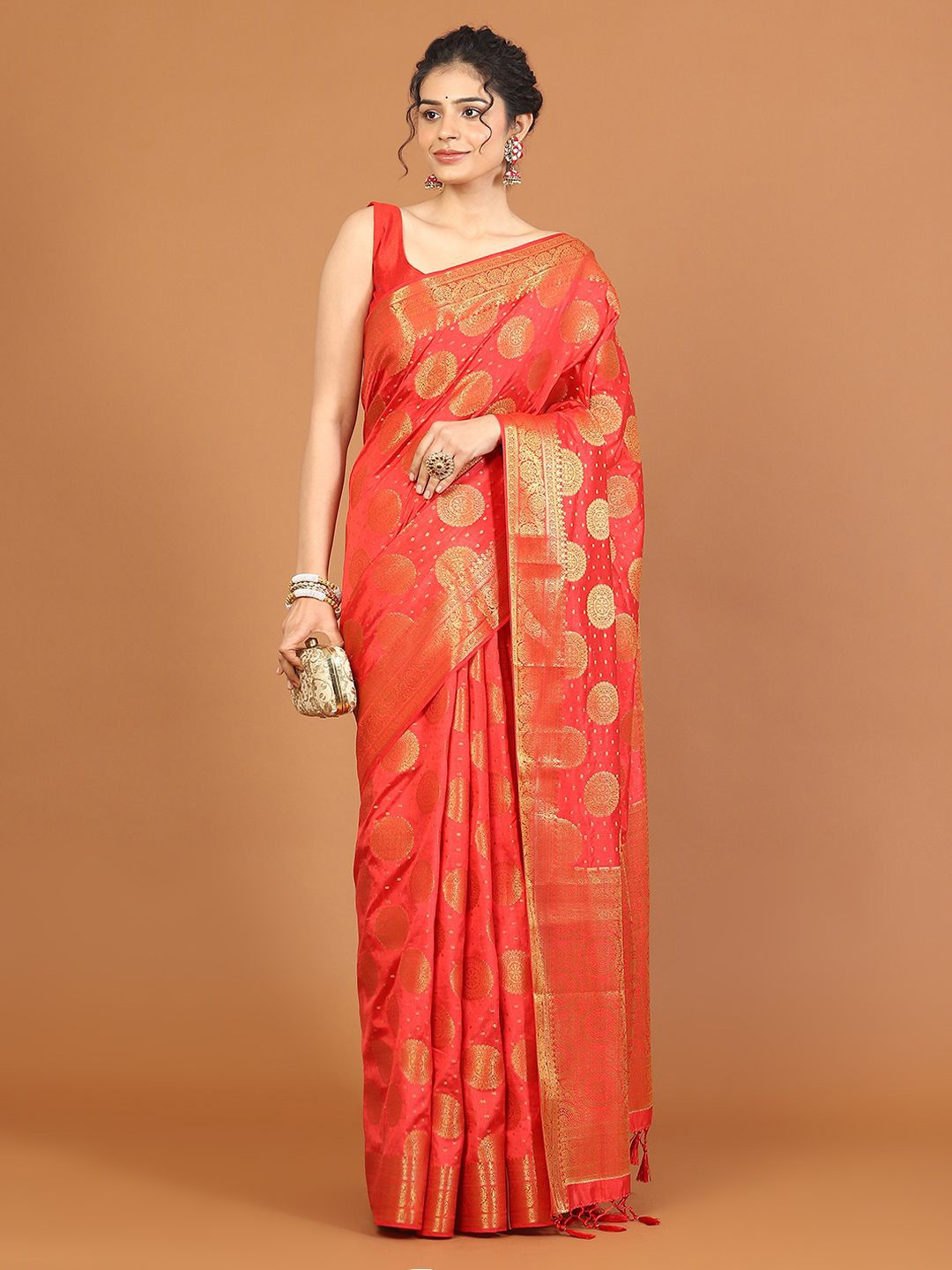 

Meena Bazaar Woven Design Zari Art Silk Saree, Red