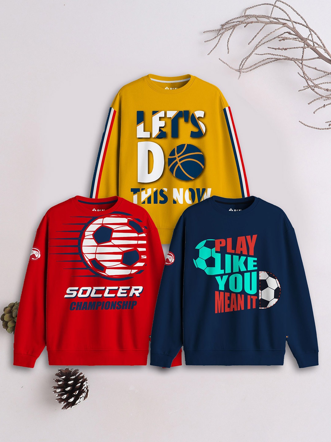 

3PIN Boys Pack of 3 Graphic Printed Sweatshirt, Yellow