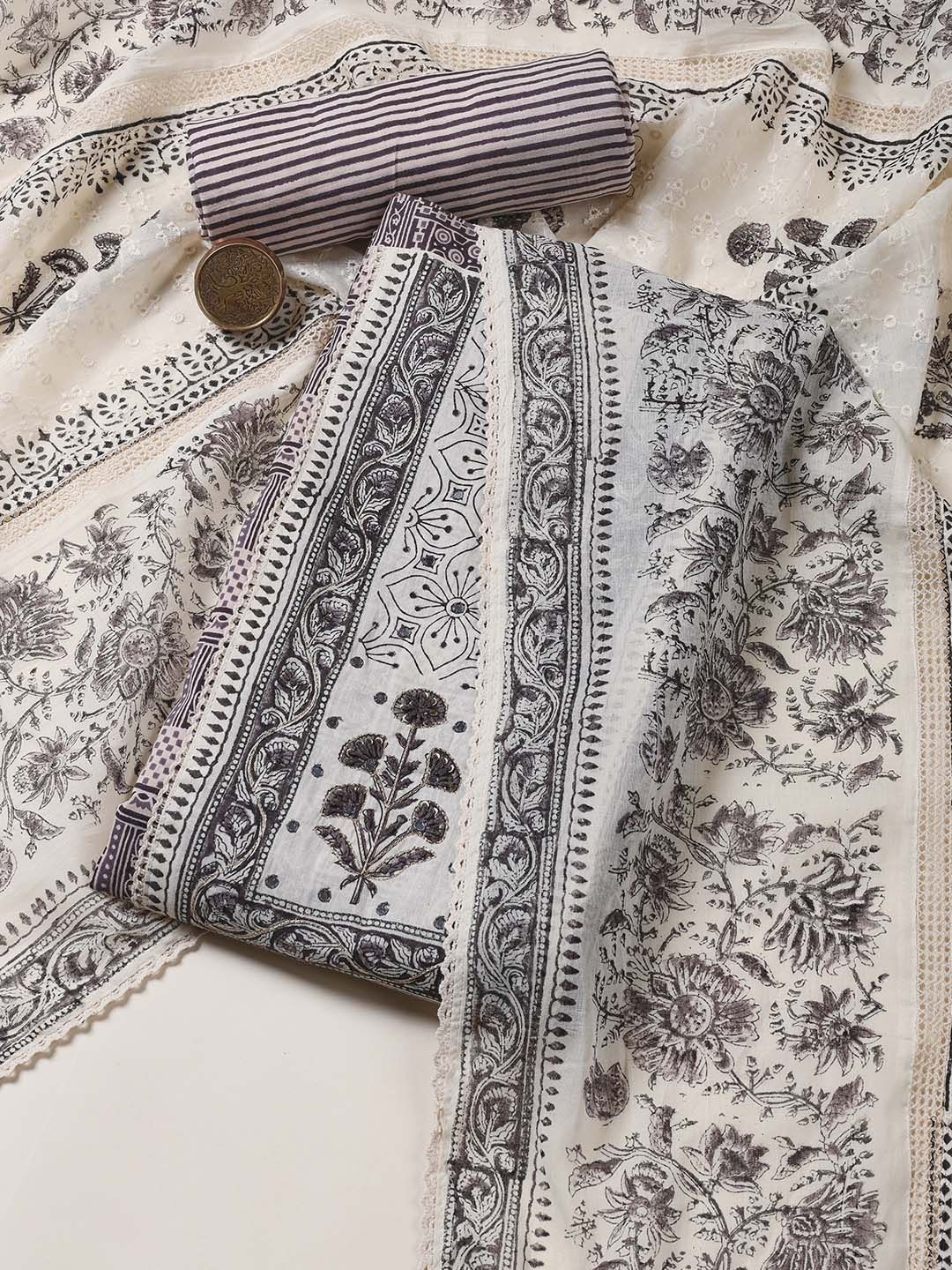 

Meena Bazaar Printed Unstitched Dress Material, Grey